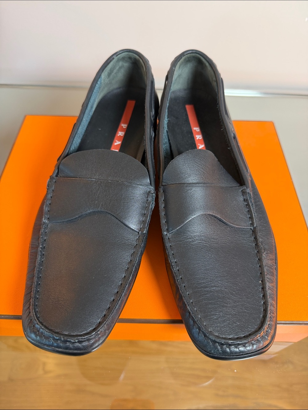 Authentic  Prada Black Leather Penny Loafers for Women